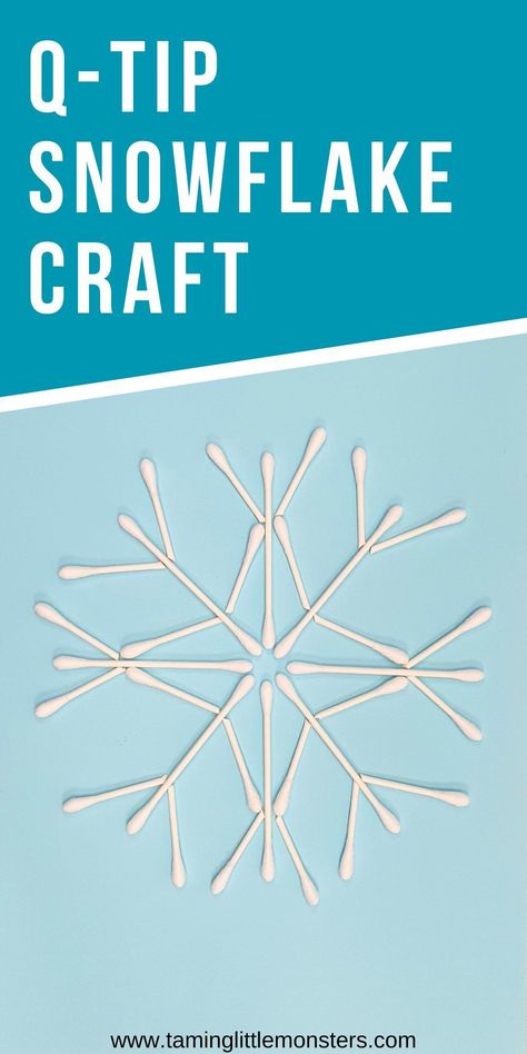 Easy Q-Tip Snowflake Art for Kids. A fun craft for winter. Make a snowflake out of cotton buds with your preschoolers and kindergarteners. #winter #artsandcrafts #preschool #kindergarten A Tip Snowflakes, Q Tip Crafts For Kids, Qtip Snowflake Craft, Snowflake Craft Preschool, Q Tip Crafts, Qtip Crafts, Make A Snowflake, Ocean Commotion, Snowflake Art