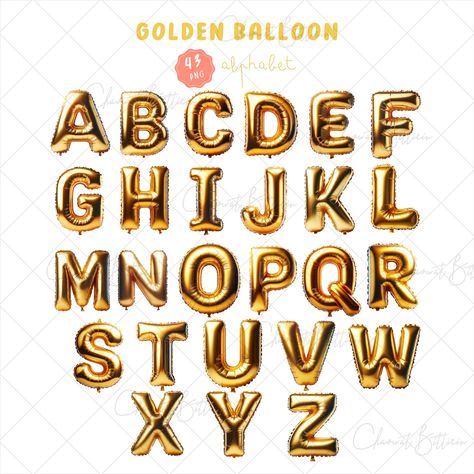 Balloon Font Alphabet, Balloon Letters Drawing, Golden Balloon Decoration, Autumn Ball, Lettering Idea, Foil Letter Balloons, Architect Data, Number Clipart, Balloon Font