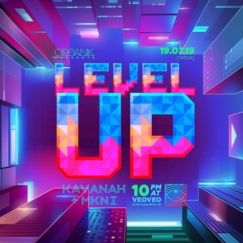 RA: Organik presents: Level UP at Veo ... Creative Booths, Church Media Design, 3d Modeling Tutorial, Digital Marketing Design, Banner Ads Design, Event Banner, Event Branding, Game Themes, Motion Design Animation