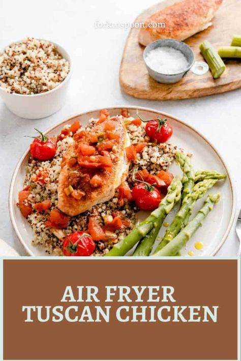 Air Fryer Tuscan Chicken Air Fryer Tuscan Chicken, Air Fryer Italian Chicken, Tuscan Chicken Recipes, Chicken Rice Crockpot, Pistachio Crusted Chicken Air Fryer, Air Fryer Chicken Milanese With Mediterranean Salad, Healthy Tuscan Chicken, Easy Tuscan Chicken, Crockpot Tuscan Chicken