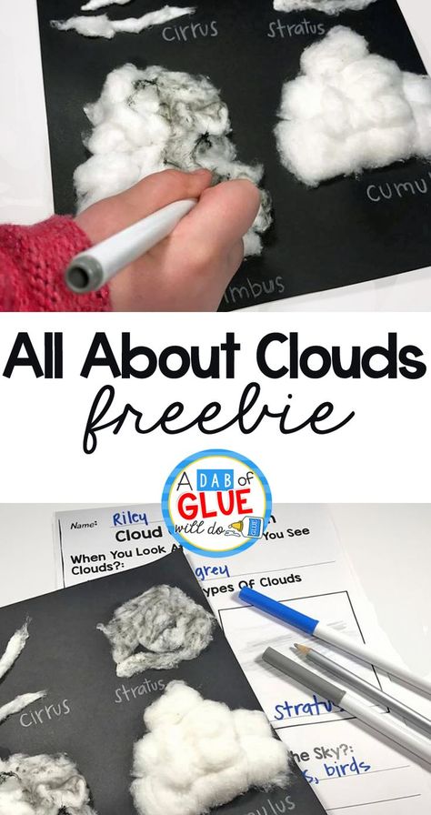 Clouds Activity, Clouds Lesson, Clouds For Kids, Cloud Activities, First Grade Freebies, Kindergarten Freebies, Cloud Craft, Weather Theme, Weather Unit