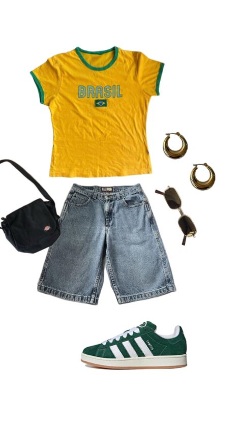 #green #yellow #vintage #outfitideas #campus #adidas #unisex Campus Adidas, Summer Outfit, Green Yellow, Adidas, Yellow, Green