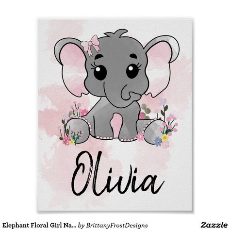 Baby Girl Canvas Painting, Baby Girl Painting Ideas, Baby Room Paintings Canvases, Canvas Name Painting Ideas, Nursery Paintings Canvas, Name Paintings On Canvas, Baby Elephant Painting, Elephant Painting Canvas, Baby Room Paintings