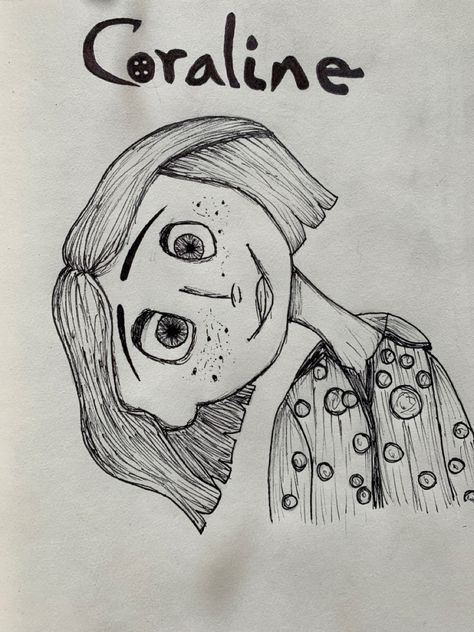 Coraline Drawing Easy Step By Step, Coraline Drawing Easy, Caroline Drawing, Coraline Drawing Sketch, Coco Drawing, Coraline Doodles, Coraline Drawing, Small Bow Tattoo, Tim Burton Drawings