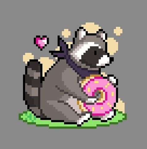 Raccoon Pixel Art, Raccoon Cross Stitch, Pet Raccoon, 8 Bit Art, Pixel Characters, Arte 8 Bits, Pix Art, Twitch Overlay, Minecraft Pixel Art