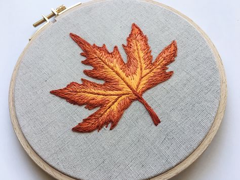 Fall Leaf Embroidery, Fall Leaves Embroidery, Maple Leaf Embroidery, Fall Embroidery, Embroidered Leaf, Basic Hand Embroidery Stitches, Crochet Leaf Patterns, Simple Hand Embroidery Patterns, Diy Leather Bag