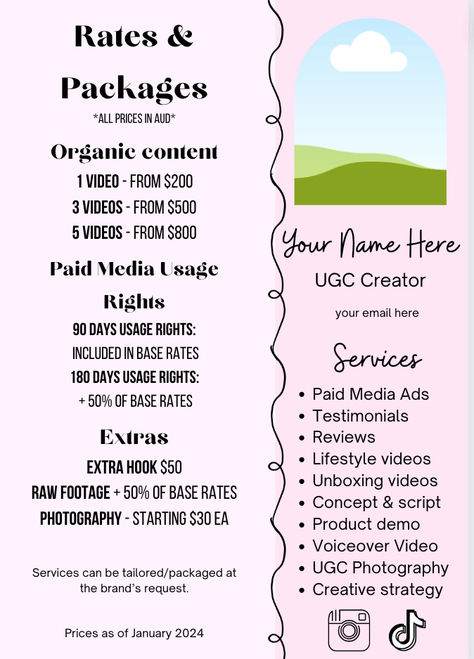 Start your content creator journey with ease by using my editable rates and services pdf template! Perfect for those beginning with content creation and UGC. I also have an editable portfolio in my link below <3 Unboxing Videos, Photography Services, Content Creation, Content Creator, Have Fun, Make Money, Start Up, How To Use, Muse