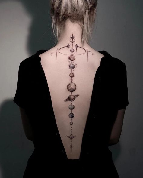 101 Best Planet Tattoo Ideas You Have To See To Believe! - Outsons Astronomy Tattoo, Solar System Tattoo, Astrology Tattoo, Planet Tattoos, Spine Tattoos For Women, Hand Poked Tattoo, Tatuaje A Color, Spine Tattoo, Back Tattoo Women