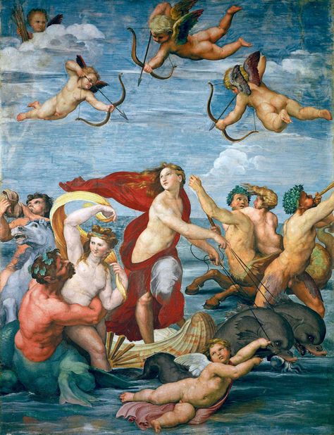 Triumph of Galatea, c.1512, by Raffaello Sanzio da Urbino (Raphael), Villa Farnesina, Rome © Getty Images. Michelangelo Paintings, Birth Of Venus, Most Famous Paintings, Italian Painters, Classic Paintings, A4 Poster, Oil Painting Reproductions, Italian Artist, Classical Art