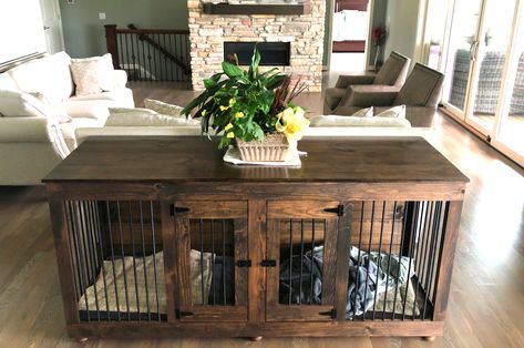 Crate Tv Stand, Double Dog Crate, Dog Room Decor, Indoor Dog Kennel, Dog Cave, Diy Dog Crate, Wooden Dog Crate, Dog Kennel Furniture, Diy Dog Kennel