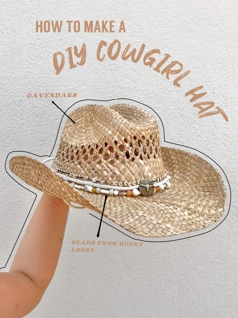 DIY COWGIRL HAT🤠🌾 | Gallery posted by NATKAT✨🧚🏼🌷 | Lemon8 Coastal Cowgirl Hat Beads Diy, Decorate Cowboy Hats Diy, Coastal Cowgirl Hats Diy, Decorate Your Own Cowboy Hat, Coastal Cowgirl Hat Diy, Straw Cowboy Hat Decorating Ideas, Decorate Cowgirl Hat, Diy Cowgirl Hats, Beach Cowgirl Hat