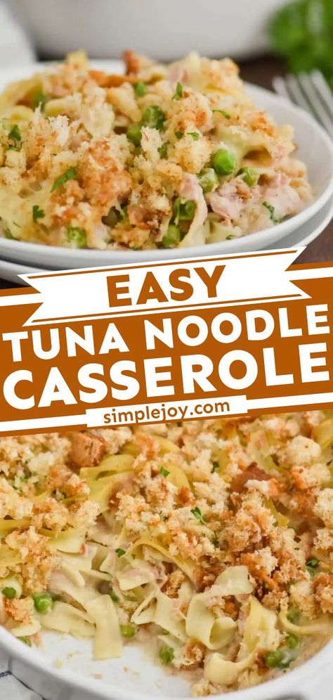 Need a family-friendly dinner for busy weeknights? Learn how to make Tuna Noodle Casserole! In just 4 simple steps, you can have delicious comfort food. Make-ahead and freezing instructions for this… Dairy Free Tuna Noodle Casserole Easy, Tuna Noodle Casserole No Cheese, Tuna Noodle Casserole In Air Fryer, Tuna Noodle Casserole Freezer Meal, Tuna Noodle Casserole With Elbow Noodles, Tuna Noodle Casserole For 2, Casseroles You Can Make Ahead And Freeze, Tuna Noodle Recipes, Betty Crocker Tuna Noodle Casserole