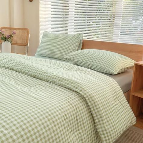 NSNLGSGC King Size Comforter Set, Sage Green Gingham Bedding Comforter Sets, Green Grid Bed Comforter 3 Pieces (1 Comforter, 2 Pillowcases) Comforter Sets Green, Green Gingham Bedding, Gingham Bedding, Bedding Comforter Sets, King Size Comforter, Green Grid, King Size Comforter Sets, Bed Comforter, King Size Comforters