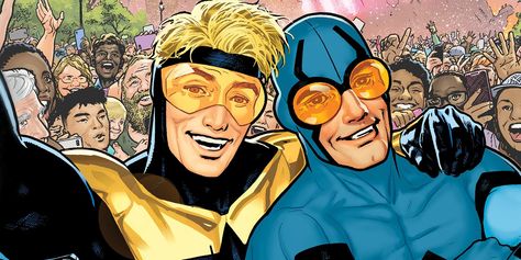 Blue Beetle and Booster Gold are a fan-favorite duo that often get shafted by the Justice League, and now Batman is secretly helping them out! Superhero Romance, Ted Kord, Rip Hunter, New Justice League, Booster Gold, Michael Carter, Blue Beetle, Dc Legends Of Tomorrow, Team Blue