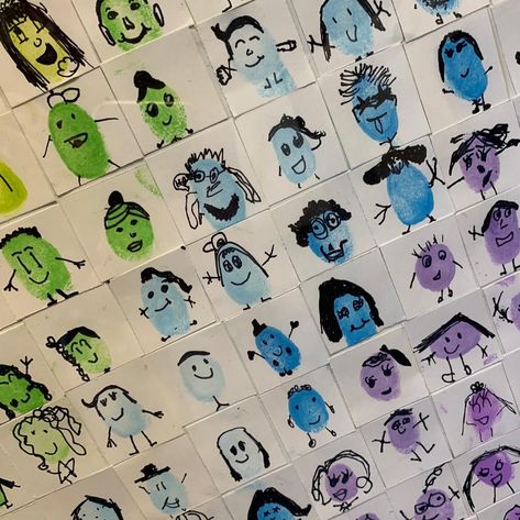 Emily Shane | One of my favorite all school collaborative art projects. This was made for a school fundraiser by TK-5th grade students stamping their… | Instagram School Collaborative Art, Thumbprint People, Feather Art Projects, Third Grade Art Project, Collaborative Art Projects For Kids, School Auction Art Projects, School Auction Projects, Third Grade Art, Thumbprint Art