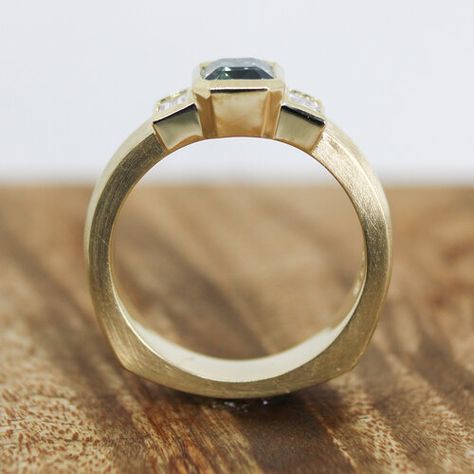 Gold Montana Sapphire Ring — Woods Metals Jewelry Montana Sapphire Ring, Color Bands, Montana Sapphire, Baguette Diamond, Wide Bands, Bridal Sets, Quality Jewelry, Yellow Gold Rings, Wood And Metal