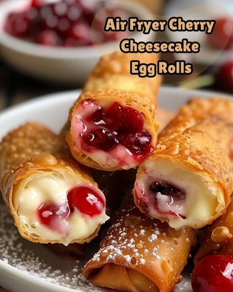 Air Fryer Cherry Cheesecake Egg Rolls, Air Fryer Cupcakes, Air Fryer Recipes Egg Rolls, Cheesecake Egg Rolls, Egg Roll Ingredients, Air Fryer Recipes Dessert, Air Fryer Recipes Snacks, Cheese Rolls, Air Fryer Oven Recipes