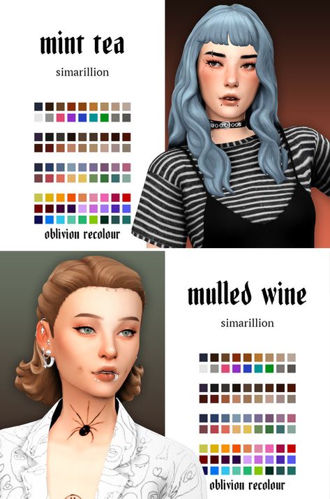 mint tea & mulled wine ; oblivion recolours | evoxyr on Patreon Sims 4 Cc Colorful Hair Maxis Match, Evoxyr Sims 4, Wine Sims 4, Sims 4 Not So Berry Mint, Not So Berry Mint Cc, Sims 4 Not So Berry Cc Mint, Mulled Wine Hair, Los Sims 4 Mods, Sims 4 Cc Hair