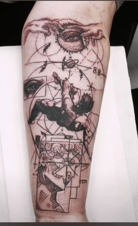 Geometric Universe Tattoo, Tattoo Lines, Geometric Art Tattoo, Symbols Tattoo, Geometric Line Tattoo, Bright Tattoos, Jewel Tattoo, Universe Tattoo, Tattoo Symbols