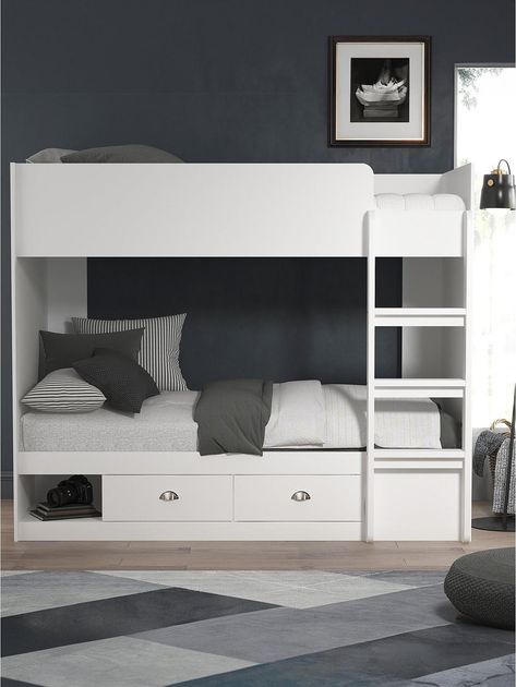 Baby Bedroom Furniture, Tidy Bedroom, Bed With Mattress, White Bunk Beds, Bunk Beds With Storage, Top Bunk, Cup Handles, Fancy Dress For Kids, Baby Bedroom