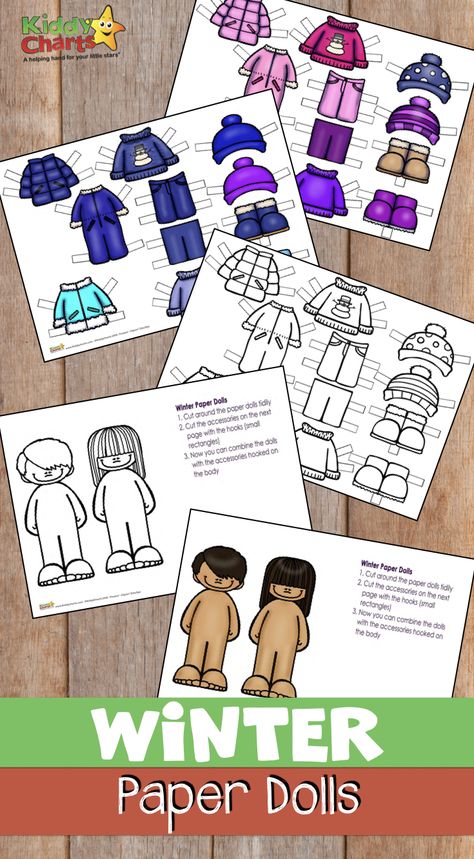 Printable Paper Dolls With Clothes, Winter Clothes Worksheets For Kids, Paper Dress Up Dolls, Paper Doll Clothes Printable, Printable Paper Dolls, Winter Paper, Winter Activity, Winter Crafts For Kids, Fun Printables