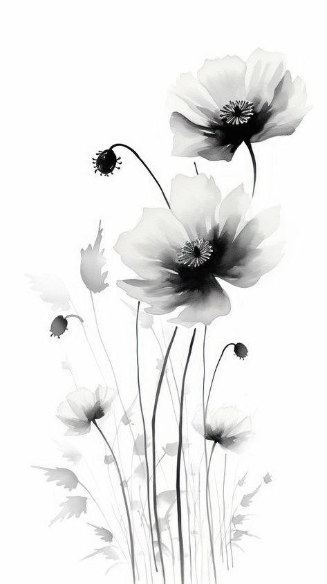 Flower drawing sketch petal. | premium image by rawpixel.com / Ake Flowers Background Drawing, Black Watercolor Painting, Black And White Flowers Wallpaper, Poppy Black And White, Flower Drawing Sketch, Diy Wall Hanging Paper, Xray Flower, Adult Aesthetic, Poppy Drawing