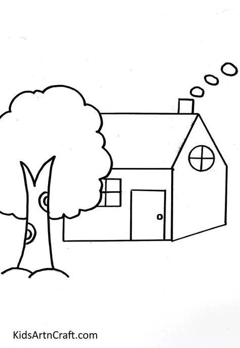 Easy House Tree Scenery Step by Step Drawing Check more at https://www.kidsartncraft.com/house-tree-step-by-step-drawing/ Tree House Drawing Simple, Tree House Drawing, Tree Scenery, House Tree, Drawing Simple, House Drawing, Step Drawing, Step By Step Drawing, Tree House