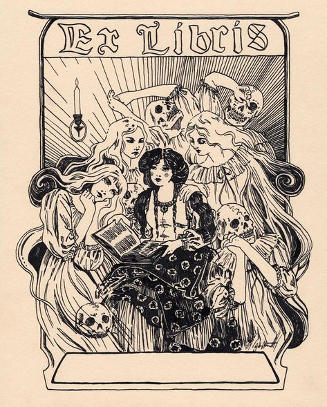 Bookplate Design, Medieval Artwork, Arte Punk, Old Stamps, Toned Paper, 5x7 Print, Art Style Inspiration, Ink Illustrations, Ex Libris