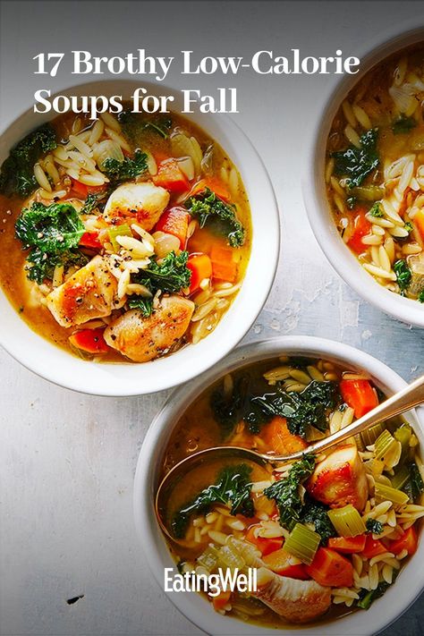 Enjoying a comforting bowl of soup is one of the best ways to bring in the cooler weather, and these recipes are healthy and delicious choices. With no more than 300 calories per serving, these brothy bowls are light yet nutritious options for lunch or as a dinner starter. Recipes like our Tuscan White Bean Soup and Chicken & Bok Choy Soup with Ginger & Mushrooms are perfect for enjoying the flavors of fall. #soups#chili#stews#souprecipes#healthysoup#healthyrecipes#comfortfood Soups To Freeze, Filling Soup Recipes, Soups For Fall, Cuban Black Bean Soup, Weight Watcher Vegetable Soup, Low Calorie Soup Recipe, Lemon Chicken Orzo, Soup With Kale, Gourmet Soup