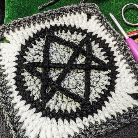 Next up... the Star of Solomon & the As Above So Below Granny Squares. They'll be a package deal and hopefully ready in a couple weeks 😊 Like my last pattern the Blessed Be Granny Pentacle, I actually wrote these patterns a year ago and put them aside. So eventually I do get back to my patterns in the timeout pile 😂😂😂 #crochet #grannysquare #grannysquaresrock #alternativecrochet #occultcrochet #starofdavid #starofsolomon #asabovesobelow Pentagram Granny Square, Pentacle Crochet Pattern, Pentagram Cross Stitch, Satanic Crochet Pattern, Pentagram Crochet Top, Witchy Diy, As Above So Below, Blessed Be, Package Deal