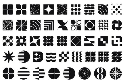 Circle Motifs Design, Square Shape Objects, Brutalist Illustration, Square Design Graphic, Jupiter Logo, Brutalist Pattern, Logo Library, Brutalist Graphic Design, Bauhaus Illustration