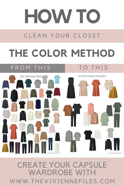 How to clean out your closet and build a capsule wardrobe using the color method. Clean Your Closet, Clean Hacks, Mode Ab 50, Project 333, Closet Colors, Cleaning Out Closet, Deep Cleaning Tips, Wardrobe Planning, Minimalist Capsule Wardrobe