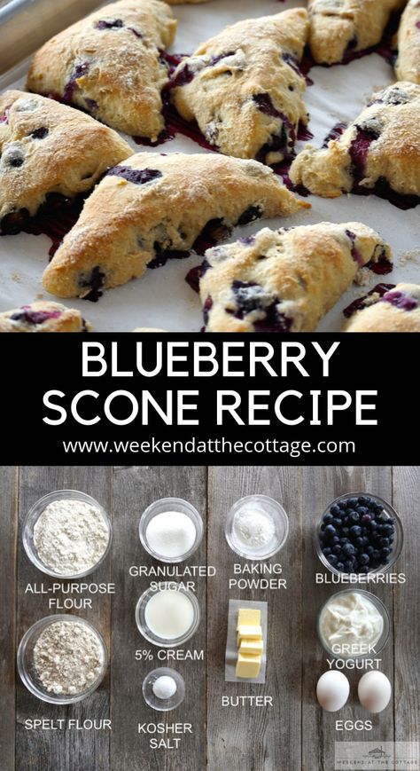 Blueberry Scone Recipe - Weekend at the Cottage Scones Healthy, Low Fat High Protein, Blueberry Scone, Healthy Scones, Cottage Recipes, Cottage Meals, Blueberry Scones Recipe, Baked Good, Healthy Blueberry