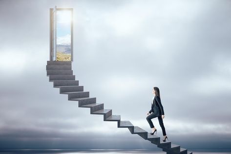 Ladder Art, Walking Up Stairs, Climbing Stairs, Ladder Of Success, Stair Climbing, Premium Photo, Walk On, Business Women, Surrealism