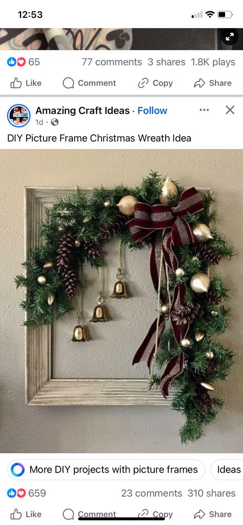 Big Picture Frames, Christmas Frames Diy, Diy Christmas Pictures, Layered Paper Art, Christmas Wreath Frames, Picture Frame Wreath, Photo Frame Crafts, Christmas Picture Frames, Picture Frame Crafts