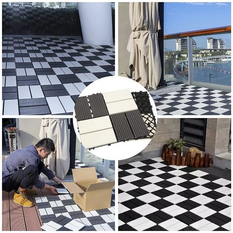 Amazon.com: famobay Wood Plastic Composite Patio Deck Tiles (12" x 12", 6 PCs，Checked Black & White),DIY Interlocking Decking Tiles, Floor Tile,Durable, Maintenance,Waterproof,Anti-Slippery,Indoor Outdoor : Tools & Home Improvement Composite Patio, Composite Wood Deck, Tiles Diy, Decking Tiles, Interlocking Deck Tiles, Composite Deck, Deck Tiles, Tiles Floor, Wood Plastic Composite