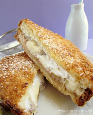 Deep-Fried Fluffernutter Sandwich | Crazy for Crust - I pinned from this site because there I saw the recipe first.  But I first tried this at a food truck (alas they no longer serve it!) - so yummy! Fluffernutter Sandwich, Fair Foods, Banana Dip, Fried Dessert, State Fair Food, Crazy For Crust, Peanut Butter Marshmallow, Trendy Food, Deep Fried Food