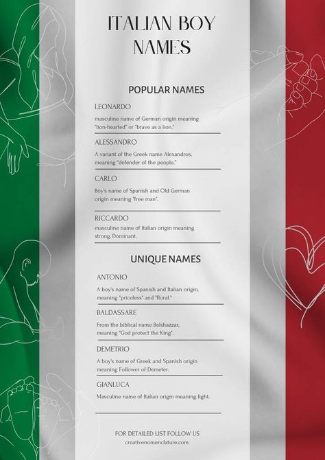 195 Strong Italian Boy Names You've Probably Never Heard Of Italian Names For Characters, Italian Names Boy Mafia, Italian Male Names, Italian Names And Meanings, Boy Names Italian, Baby Boy Names Italian, Italian Last Names, Italian Boy Names, Italian Names Boy