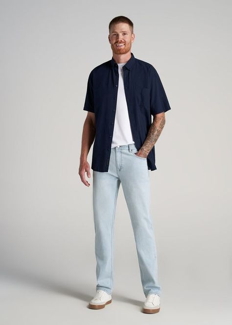 I'm very satisfied this is perfect price and good quality i just love it and fast delivery Tall Guys Aesthetic Outfits, Men Casual Jeans Outfits, Men Navy Outfit, Style For Tall Guys, Shirt And Jeans Outfit For Men, Straight Cut Pants Outfit Men, Smart Ankle Pants Outfit Men, Washed Denim Jeans Outfit, Washed Jeans Outfit Men