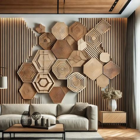 10 Stunning Trends In Wood Wall Decoration For 2024 Wooden Accent Wall Art, Wood Hexagon Wall, Wood Cladding Interior Feature Walls, Wood Wall Art Ideas, Wood Wall Decoration, Highlight Design, Wooden Accent Wall, Wall Trends, Wood Hexagon