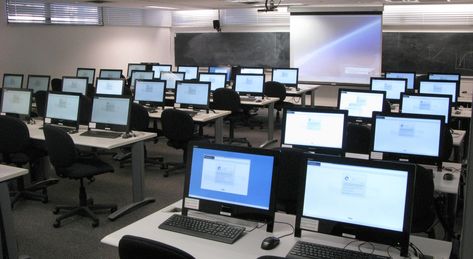 School Computer Lab Design, Computer Lab Design, Loyola Law School, School Computer Lab, Lab Image, Computer Center, Classroom Interior, Computer Learning, Creative Office Space