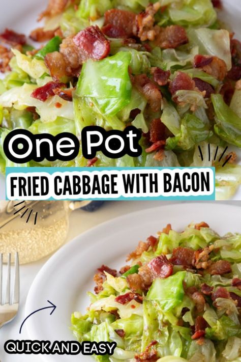 Bacon Thanksgiving Recipes, Fried Cabbage With Bacon, Thanksgiving Recipes Side Dishes Veggies, Easy Cabbage Recipes, Cabbage With Bacon, Creamed Cabbage, Fried Cabbage Recipes, Bacon Fried Cabbage, Sauteed Cabbage