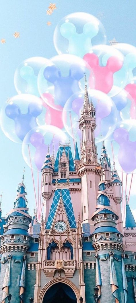 Disney Aesthetic Wallpaper, Chateau Disney, Colorful Backdrop, Mickey Mouse Balloons, Disney Parque, Disney Balloons, Most Paused Movie Scenes, Disney Background, Disney Iphone