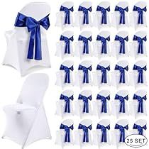 Royal Blue And White Decorations Party, White And Blue Wedding Decor, Royal Blue Chair, Royal Blue Wedding Decorations, Simple Chairs, Party Chair, White Chair Covers, Blue Wedding Decorations, Party Chairs