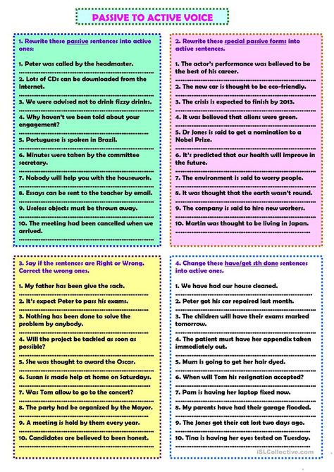 Passive Sentences, English Charts, Active And Passive Voice, Esl Grammar, Passive Voice, Active Passive, Vocabulary Exercises, English Teaching Materials, English Exercises