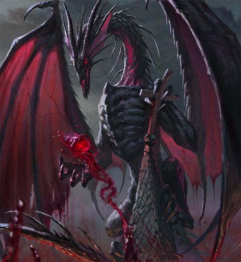 ArtStation - Blood Dragon Magic Dragon Art, Armoured Dragon, Vampire Beast, Demonic Dragon, Ruby Dragon, Bloodborne Hunter, Blood Demon, Evil Magic, Dragons Design