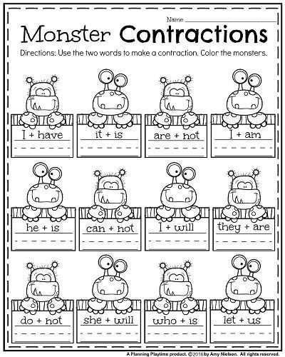 Sponsored Language Arts For 2nd Grade, 2nd Grade Contractions, Language Arts 1st Grade, Fun Worksheets For 2nd Grade, October Worksheets For 2nd Grade, Contractions 1st Grade, Contractions Worksheets 2nd Grade, 1st Grade Language Arts Worksheets, Contractions 2nd Grade