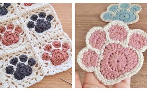 Paw Square Blanket Crochet Free Pattern [Video] Paw Print Granny Square Crochet, Paw Crochet, Granny Square Pattern Free, Square Crochet Pattern, Granny Square Crochet Patterns Free, Crochet Bedspread Pattern, Crochet Scarf Pattern Free, Paw Pattern, Crochet Youtube