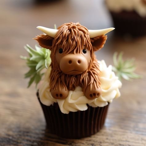 Highland Cow Cake And Cupcakes, Highland Cow Wedding Cake, Highland Cow Cupcakes, Highland Cow Cake, Highland Cow Birthday, Cow Birthday Cake, Cow Cupcakes, Cake Decorating Fondant, Cow Cakes