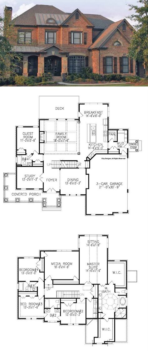 Traditional House Plan with 3962 Square Feet and 5 Bedrooms from Dream Home Source | House Plan Code DHSW68890 Gothic Homes, Basement House Plans, Casas The Sims 4, Sims House Plans, Traditional House Plan, Bedroom Floor Plans, Traditional House Plans, House Blueprints, House Floor